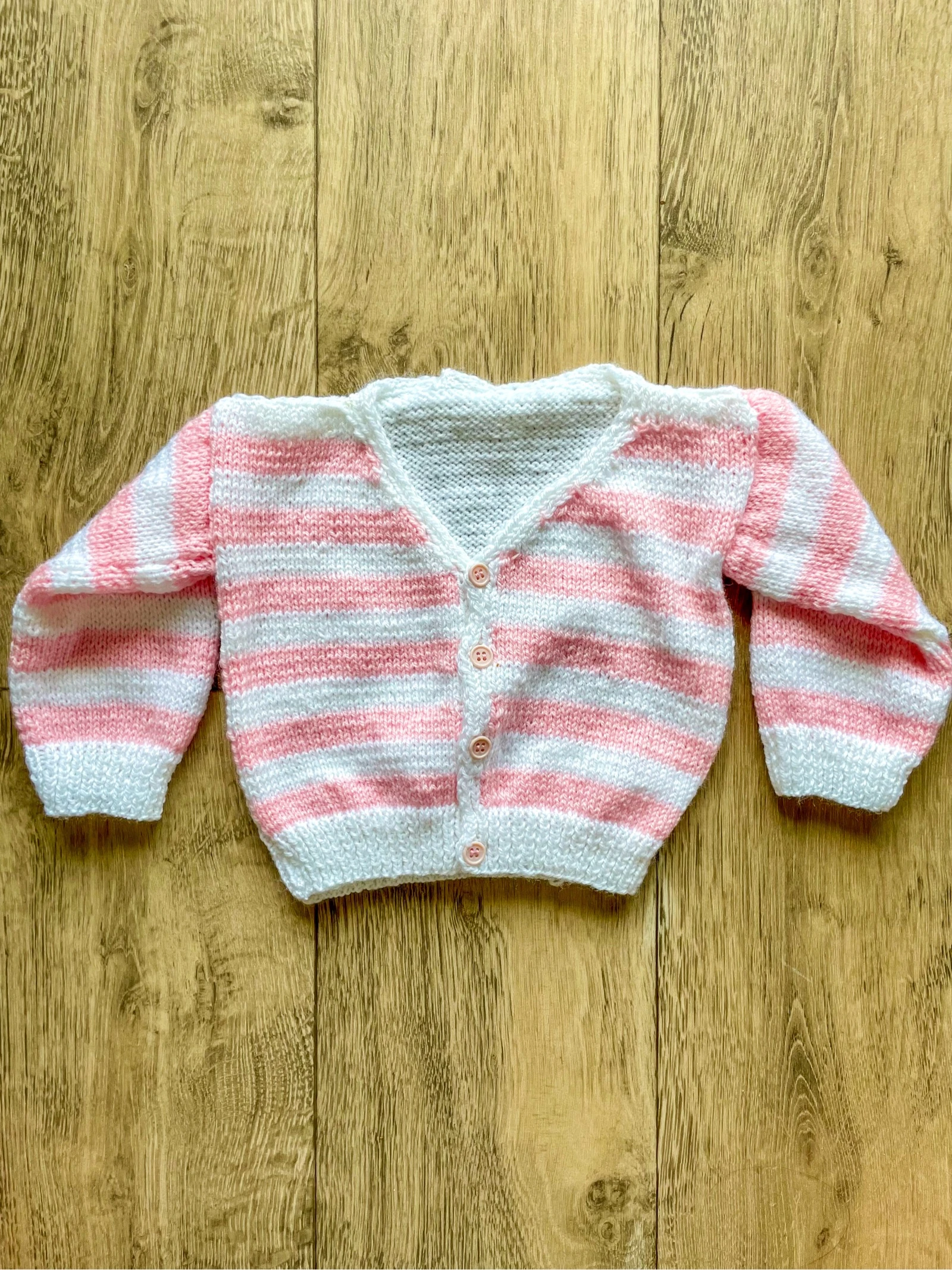 Lot of handmade white and pink striped baby girl vests size 3 months – photo 3